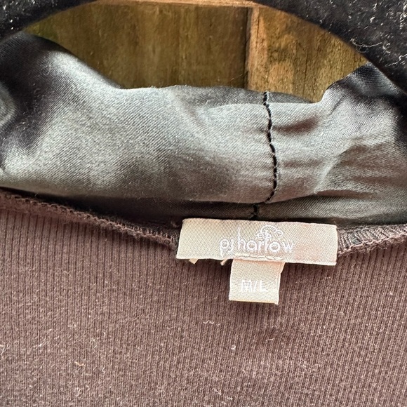 PJ Harlow Shala Knit Black Supima Cotton Blend Robe with Pockets & Satin Trim - Picture 8 of 12